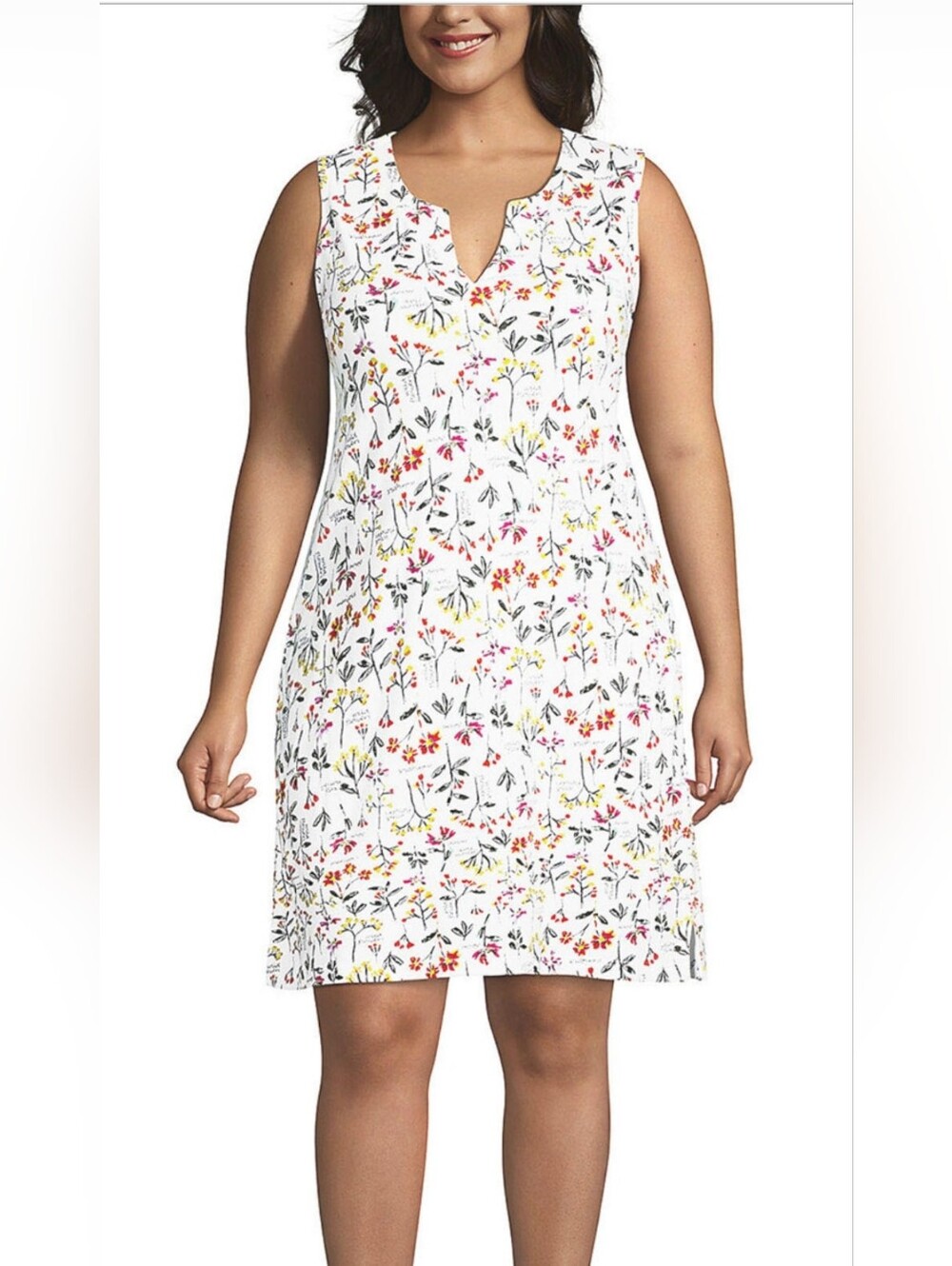 Lands End Cotton Jersey Sleeveless Swim Cover-up Dress Print L (14-16)